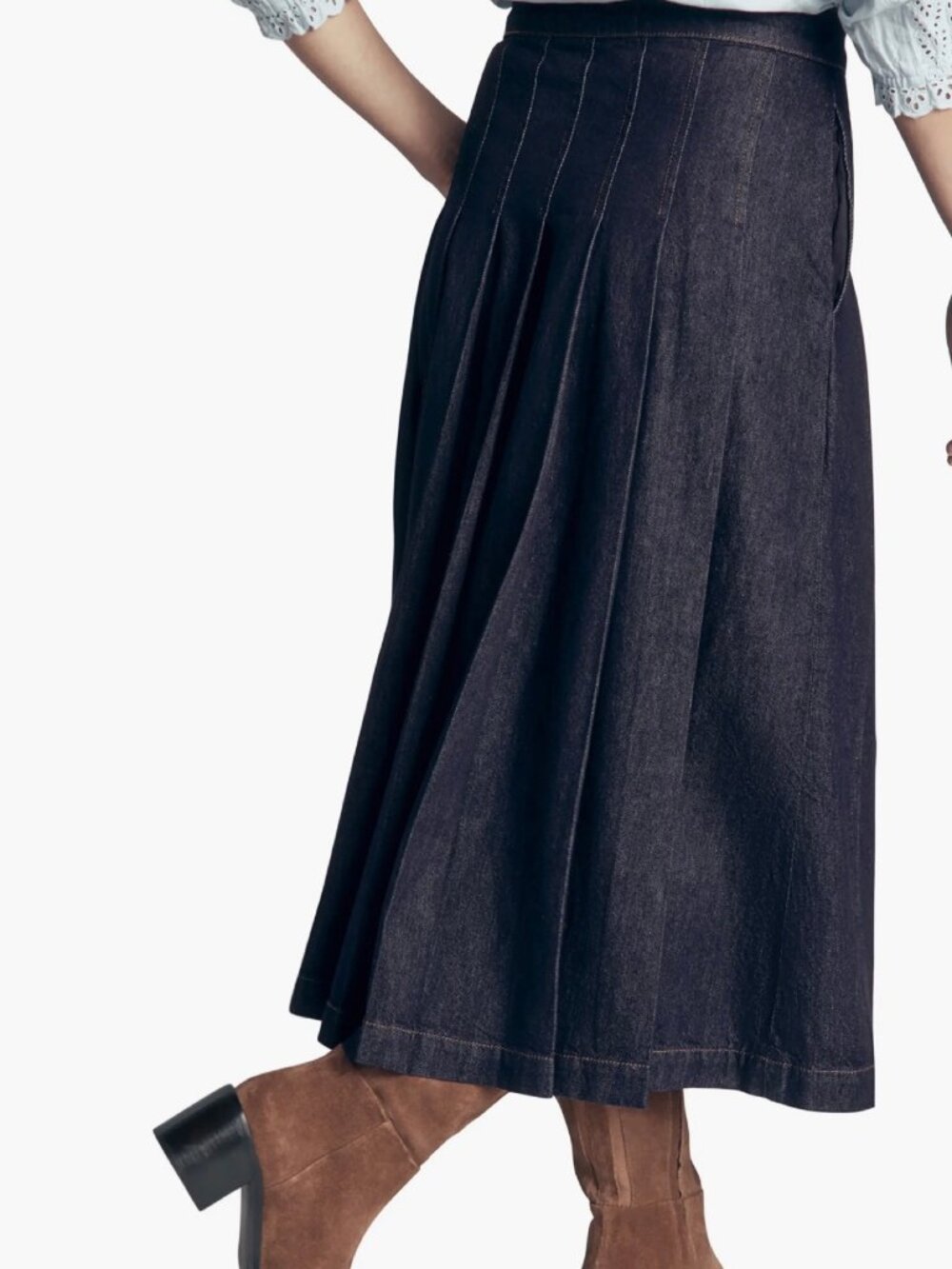 Boden Aya Denim Midi Skirt, Indigo, Size 12, NWT - Picture 2 of 6